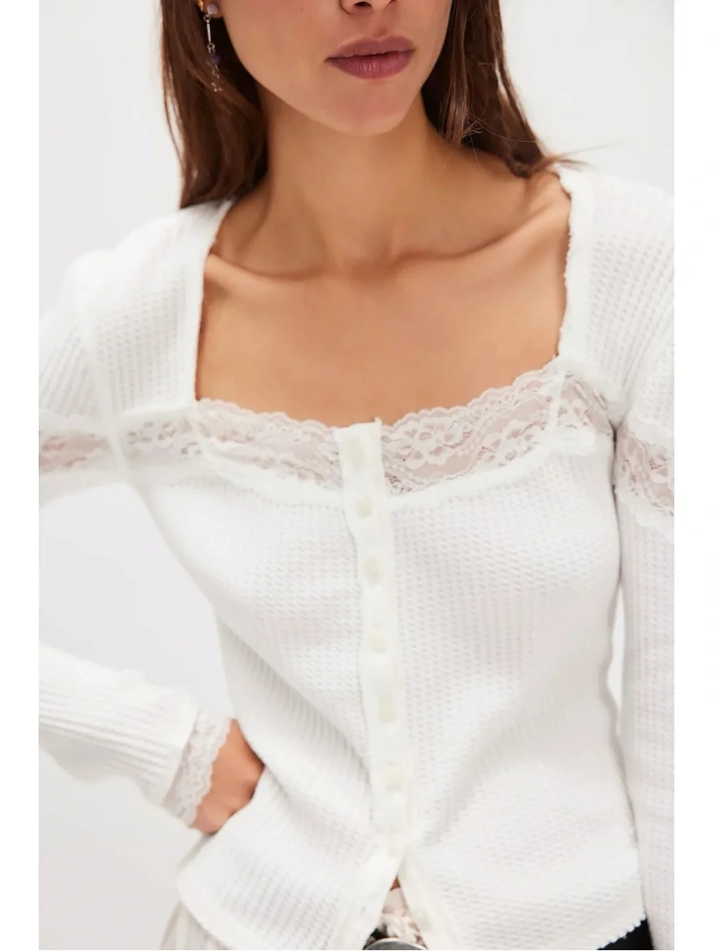 Free People Let's Party Cardi in Clean Ivory XL NWT Dainty Thermal Lace 90s Y2K